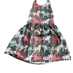 Studio Bini Girls Charcoal Grey Horse Print Halter Sundress with Tie Back